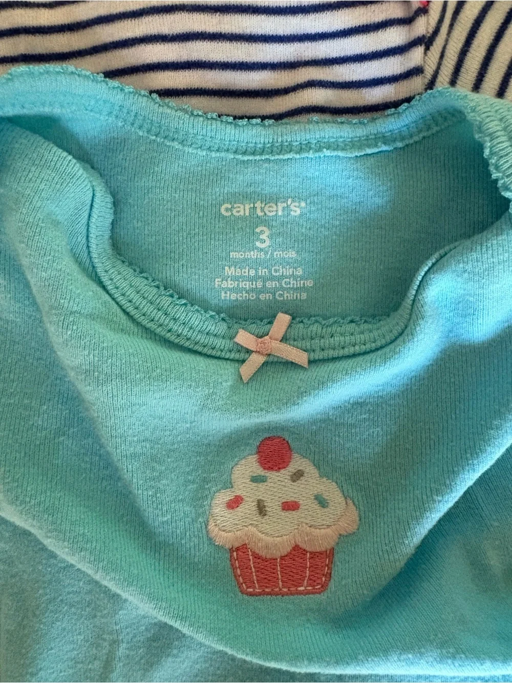 3-6 month carters Baby Girls' Short-Sleeve Onesie Set - Pink, Blue, Stripe